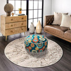 Magpie Fabrics Indoor/Outdoor Inflatable Stool Ottoman Pouf, Water Repellent Round Footrest Footstool with Foot Pump D20 xH9, Portable for Patio Garden Camping or Home, Floral Green