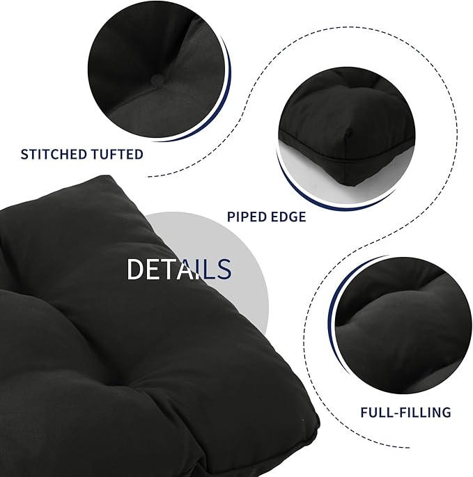 Outdoor Bench Cushion, 48x18x5 Inch, Waterproof Bench Cushion for Outdoor/Indoor Furniture, Tufted Patio Bench Seat Cushion, Fade Resistant Outdoor Cushions for Porch Swing Couch, Black