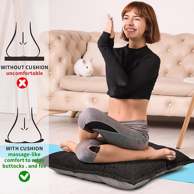 SINSOSSO Large Floor Pillows 22", Thickened Bite-Size Memory Foam Square Non-Slip Cushions for Office Back Support/Yoga/Chair Seat, Fashionable Color-Blocked Fabric & Washable, Dark Brown, 2 PCS