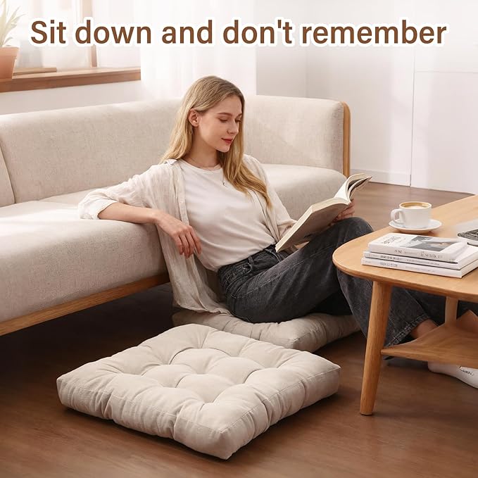 Tiita Outdoor Cushions Square Floor Pillow Thicken Tufted Seat Pad Large Floor Cushion for Yoga Meditation Living Room