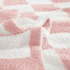 WRENSONGE Checkered Throw Blanket, Pink Soft Cozy Fluffy Warm Hand Made Throw Blankets for Couch, Sofa, Chair, Bed, Camping, Picnic, Travel Lightweight Bed Blanket - 30"*40"