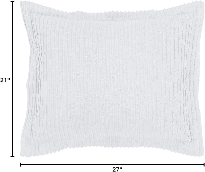 Better Trends Jullian Collection is Super Soft and Light Weight in Bold Stripes Design 100% Cotton Tufted Unique Luxurious Machine Washable Tumble Dry, Standard Sham, White