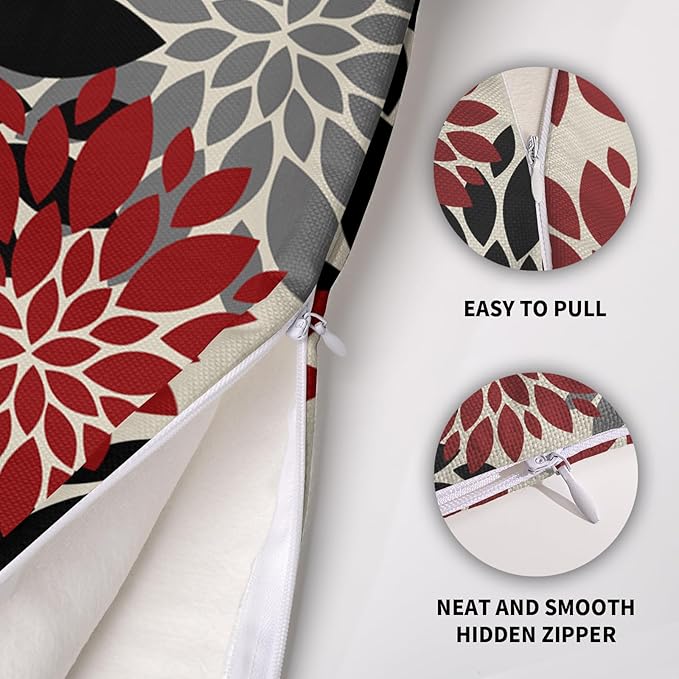 Black Red Pillow Covers 20X20 Inch Set of 2, Spring Summer Floral Dahlia Flower Cream Decorative Throw Pillow Covers Outdoor Modern Farmhouse Cushion Case for Home Couch Sofa Bed Decor