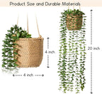 3 Pack Artificial Hanging Plants in Boho Handwoven Baskets for Living Room, Bedroom, Bathroom Wall Shelf Decor