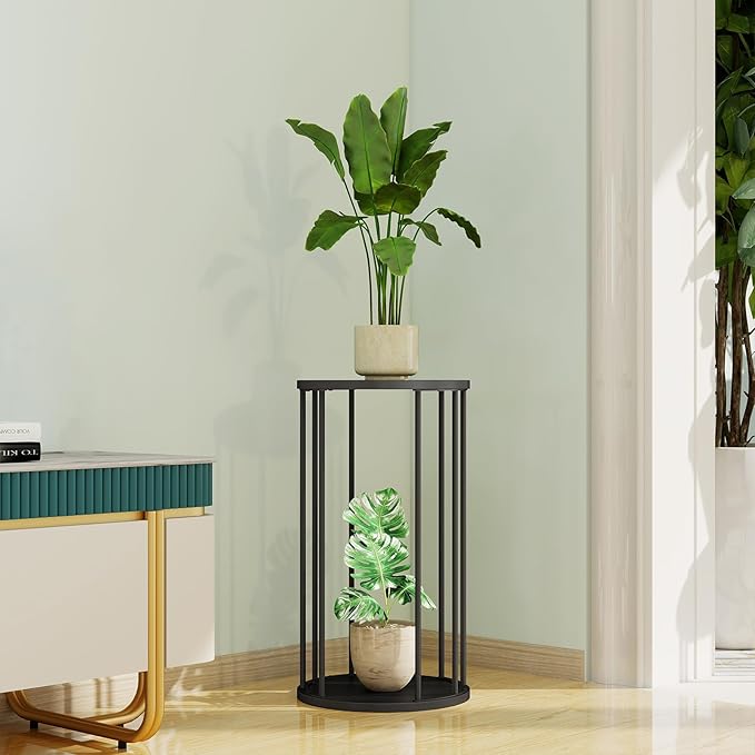 Plant Stand Indoor,small plant stool,Flower Pot Corner stand holder,Mid Century Heavy Duty Metal Tall Home Decor,Modern Round End Table,Small Rustic Display Stand for Living Room,Bedroom(Black,21In)