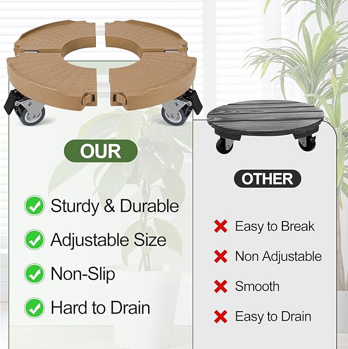 ToLanbbt Plant Caddy Stand with 360° Wheels Adjustable 15-22 Inch Rolling Stand Heavy Duty Large Plant Cart Dolly with Casters 440lbs Capacity for Large Planter, Garden Pot, Flower Pot, Khaki, 1 Pack