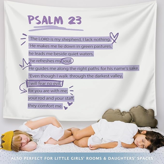LIANGW Purple Christian Tapestry Aesthetic, Wall Tapestry for Bedroom, Purple Room Dorm Decor for College Girls, Wall Art for Teen Girls & Women, Bible Verses Tapestries Wall Hanging 50x60 Inch