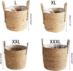 Woven Straw Flower Pot, Sea-Grass Planter Basket, Wicker Rattan Vase Sundries Organizers Storage Bins, Hand Woven Basket Planter with Plastics Liners and Handle - XXXL13.77x13.77x16.93in