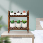 2 Tier Tabletop Plant Stand Step Style Desktop Storage Organizer Wood Display Shelf Decorative Storage Rack, Foldable Small Plant Shelf