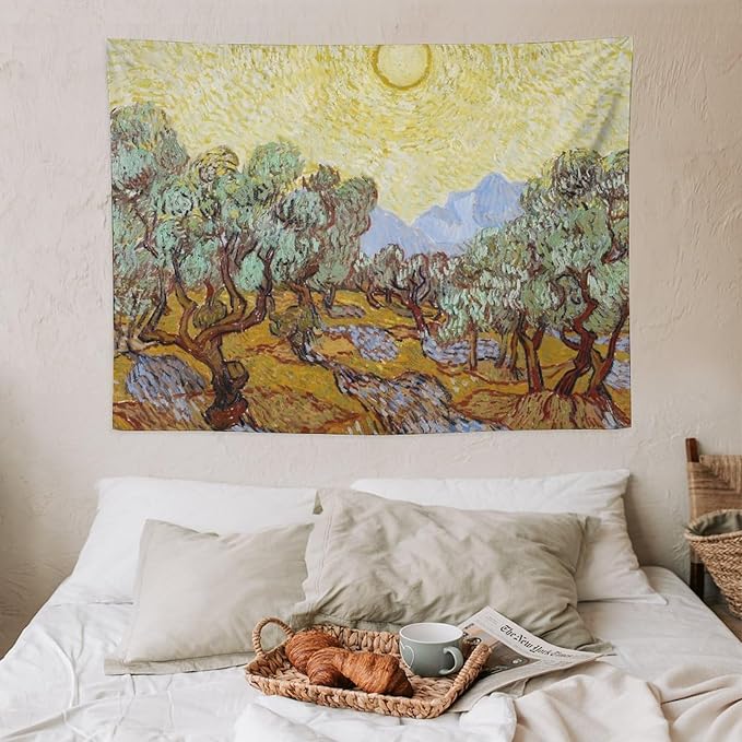 Van Gogh Olive Trees Tapestry Wall Hanging, Vintage Art Wall Decor for Bedroom, Dorm, Living Room, Aesthetic Polyester Tapestry with Hanging Accessories, 30x40 Inch