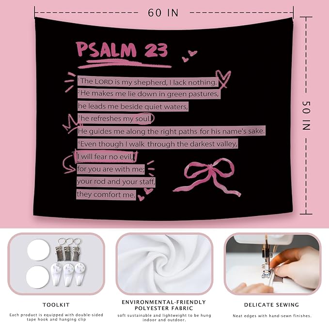 LIANGW Pink and Black Purple Christian Tapestry Aesthetic, Pink and Black Bedroom Decor for College Girls, Wall Art for Teen Girls & Women, Bible Verses Tapestries Wall Hanging 50x60 Inch