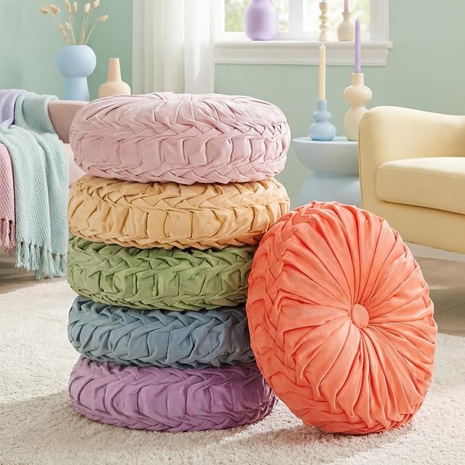 Yerliker 6 Pcs Floor Pillow Cushions 15inch Round Velvet Throw Pillows Colorful Flexible Cushions Alternative Pillows for Couch Chair Living Room Bedroom Home Office Decor(Pastel Color)