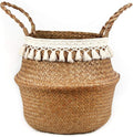 Boho Woven Seagrass Belly Basket for Storage Plant Basket or Toy Basket Living Bathroom (Large, Beige)