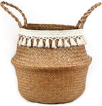 Boho Woven Seagrass Belly Basket for Storage Plant Basket or Toy Basket Living Bathroom (Large, Beige)