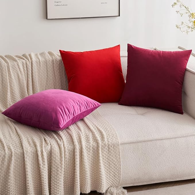 MIULEE Velvet Throw Pillow Covers 12x20 Inch, Pack of 2 - Bright Red, Soft Solid Lumbar Decorative Pillow Covers Modern Luxury Home Decor for Chair Couch Sofa Bedroom Livingroom