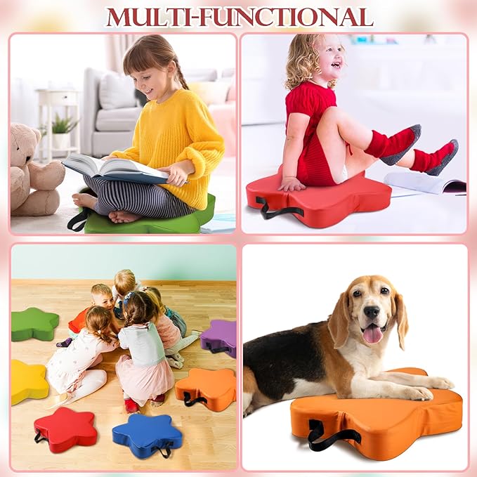 Ripeng Floor Classroom Cushions 3'' Thick Kids 15'' Soft Kids Colored Seating Cushions for Class Elementary Daycare Preschool Nursery Home Learning Meditation, 6 Color(Star,6 Pcs)