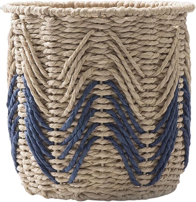 Woven Plant Basket, Wicker For Handwoven Round, Garden Pots For Indoor, Small Storage Bin Organizer, Baskets For And Home Decor (blue)