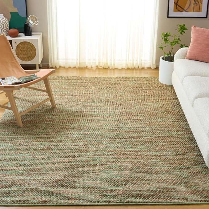 SAFAVIEH Area Rug 8x10 - Cape Cod Collection - Large - Green & Natural, Handmade Jute & Cotton, Ideal for Living Room, Bedroom, Dining Space (CAP236Y)
