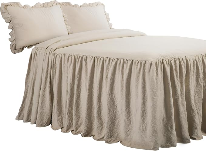 Lush Decor Ruffle Skirt Bedspread Set - 3-Piece Luxurious Farmhouse Bedding - Elegant Ruffle Detail - Timeless Style - Soft Lightweight Sheets - King, Neutral