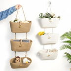 DULLEMELO Hanging Baskets for Organizing, Jute 3-Tier Woven Hanging Wall Baskets for Storage, Decorative Hanging Storage Basket with Button Strap,Over The Door Basket with Door Hooks