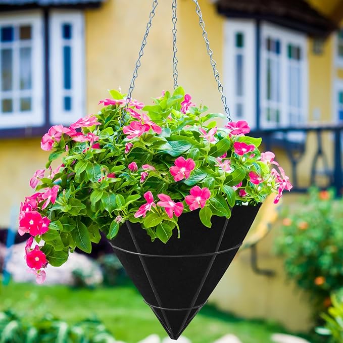 3PCS 12 Inch Cone Shaped Planter Basket Liners Fabric Hanging Plant Liners Non-Woven Planter Liners Black Felt Liners Replacement Inserts for Flower Hanging Baskets Outdoor Plants - Avoid Bird Nesting