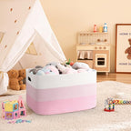 OIAHOMY Large Blanket Basket, 22”x17”x12” Rectangle Woven Baskets, Nursery Blanket Storage Living Room, Toy Storage With Handle, Large Baskets for Organizing - Pink/White