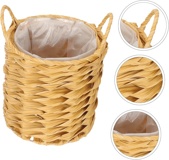 TOYANDONA Woven Basket with Liner Flower Pots Outdoor Basket for Plant Seagrass Pot for Plants Indoor Rattan Decorations Small Wicker Planter Indoor Tabletop Decor Planter Decor Khaki Iron