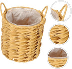 TOYANDONA Woven Basket with Liner Flower Pots Outdoor Basket for Plant Seagrass Pot for Plants Indoor Rattan Decorations Small Wicker Planter Indoor Tabletop Decor Planter Decor Khaki Iron