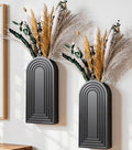 DREAMLOOM 2 Pack Wooden Wall Vases with Dried Pampas Grass and Eucalyptus Plants, Wall Hanging Planters Boho Modern Farmhouse Indoor for Narrow Spaces Entryway Bathroom Home Office Decoration, Black
