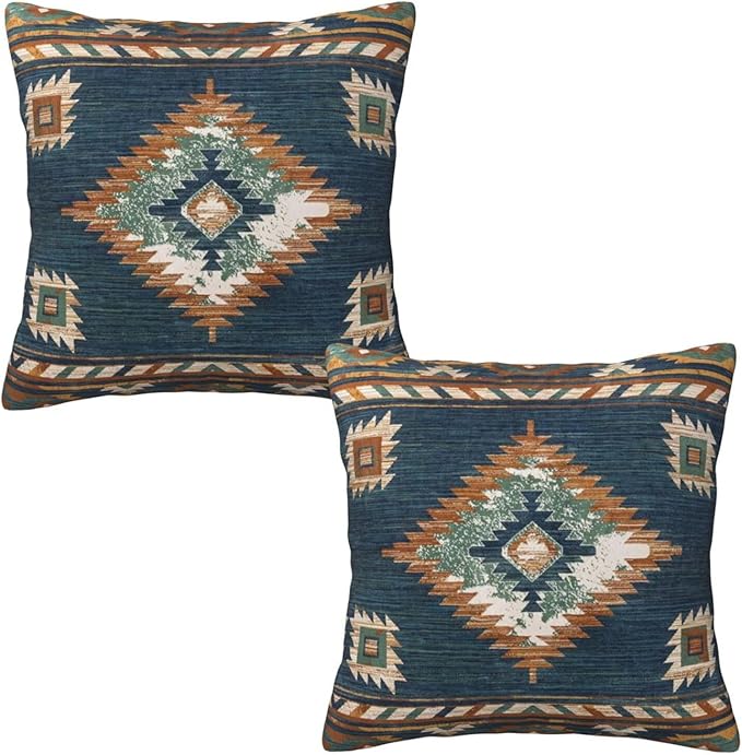 Southwest Aztec Western Pillow Covers 20x20 Set of 2, Native American Blue Throw Pillow Covers Outdoor Decorative Pillow Case for Couch Bed Sofa Cushion Home Decor