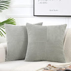 Fancy Homi 2 Packs Grey Decorative Throw Pillow Covers 16x16 Inch for Living Room Couch Bed Sofa, Rustic Farmhouse Boho Home Decor, Soft Corss Patchwork Corduroy Textured Square Cushion Case 40x40 cm