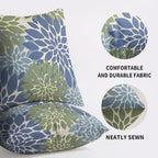 Blue Green Pillow Covers 18X18 Inch Set of 2, Spring Summer Floral Dahlia Flower Cream Decorative Throw Pillow Covers Outdoor Modern Farmhouse Cushion Case for Home Couch Sofa Bed Decor