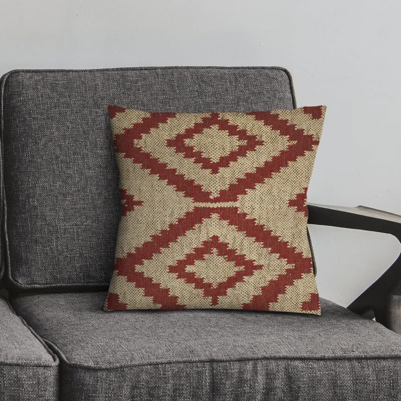 Indian Handmade Jute Pillow Covers 18x18 Inches Handwoven Kilim Rug Cushion Cases, Boho Oriental Decorative Throw Pillow Covers for Cozy Home Décor - color: Pattern 11
