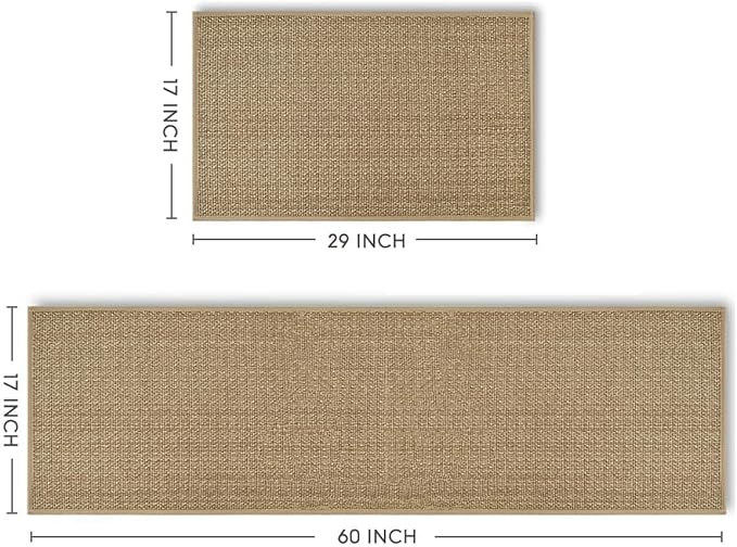 Artoid Mode Washable Non-Skid Kitchen Rugs and Mats Set of 2, Rubber Backing Absorbent Kitchen Mats for Floor Front of Sink Hallway - 17x29 and 17x60 Inch