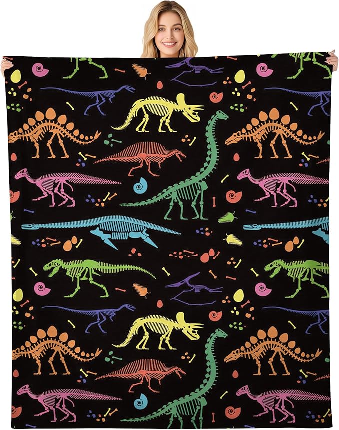 Throw Blanket for Couch, 300GSM Warm Soft Cozy Flannel Blanket, Cute Blanket for All Seasons Bedroom Home Decor Gifts, Colorful Dinosaurs 50x60 Inches
