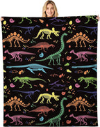 Throw Blanket for Couch, 300GSM Warm Soft Cozy Flannel Blanket, Cute Blanket for All Seasons Bedroom Home Decor Gifts, Colorful Dinosaurs 50x60 Inches