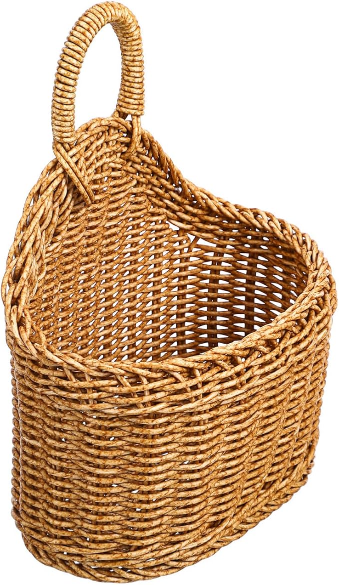 DOITOOL Woven Hanging Storage Basket 9.64X7.48X3.93In Kitchen Wall Basket for Ginger Garlic Onion Storage and Decorative Organization
