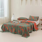 100% Cotton Muslin Blanket Jacquard Green Orange Floral Ginkgo Leaves Quilt, Soft Bed Cover Lightweight Breathable Gauzy Reversible Bedspread Coverlet Twin(59"x94"), No Pillow Sham