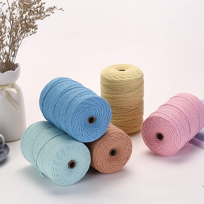 Macrame Cord 3mm x 328yards Natural Macrame Cotton Rope Colored Macrame Rope Soft Cotton Cord Macrame Supplies Craft Rope Macrame Yarn for Plant Hanger Wall Hanger Dreamcatcher (Light Yellow)