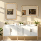 Rattan Bathroom Mirror Wall Mounted Bathroom Mirror for Rustic Farmhouse Style Wicker Rattan Frame,Boho Mirror for Bathroom Bedroom Entryway Living Room Decor