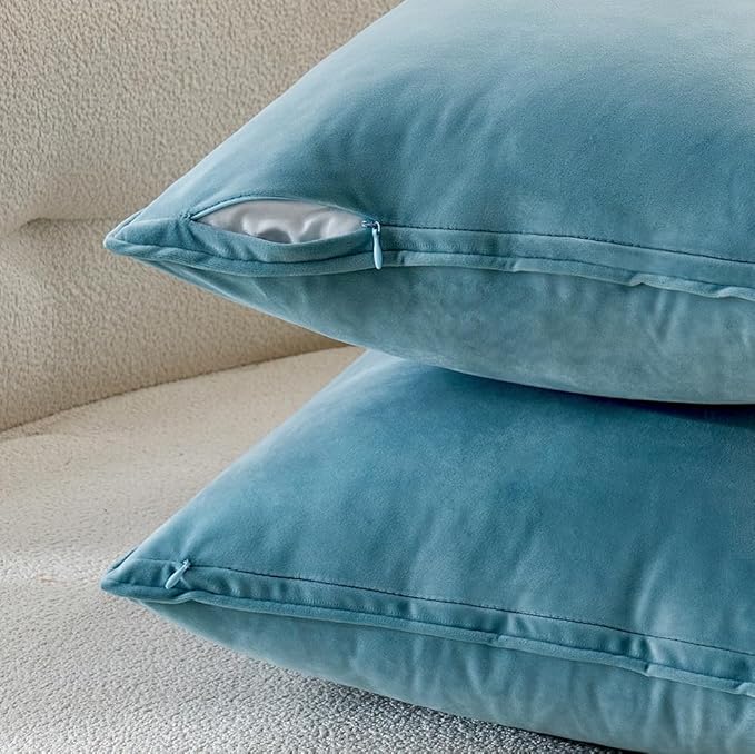 MIULEE Light Blue Velvet Throw Pillow Covers 18x18 Soft Decorative Solid Square Cushion Cases Pack of 2 Modern Luxury Home Decor for Couch, Sofa, Bedroom