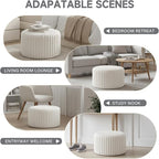 Tiita Round Stuffed Pouf Ottoman, Stripe Faux Fur Poufs with Foam Chunk Filling, Furry and Fluffy Pouf 21×21×12 inch Foot Stool Storage Ottoman,Puff Office Foot Rest for Couch Living Room, Beige