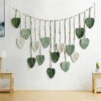 Macrame Wall Hanging, 47x29 inch Large Boho Woven Tapestry Wall Decor Chic Home Wall Art Modern Bohemian Handmade Green Leaf Feather Macrame Tapestry for Bedroom Apartment Living Room Backdrop Decor