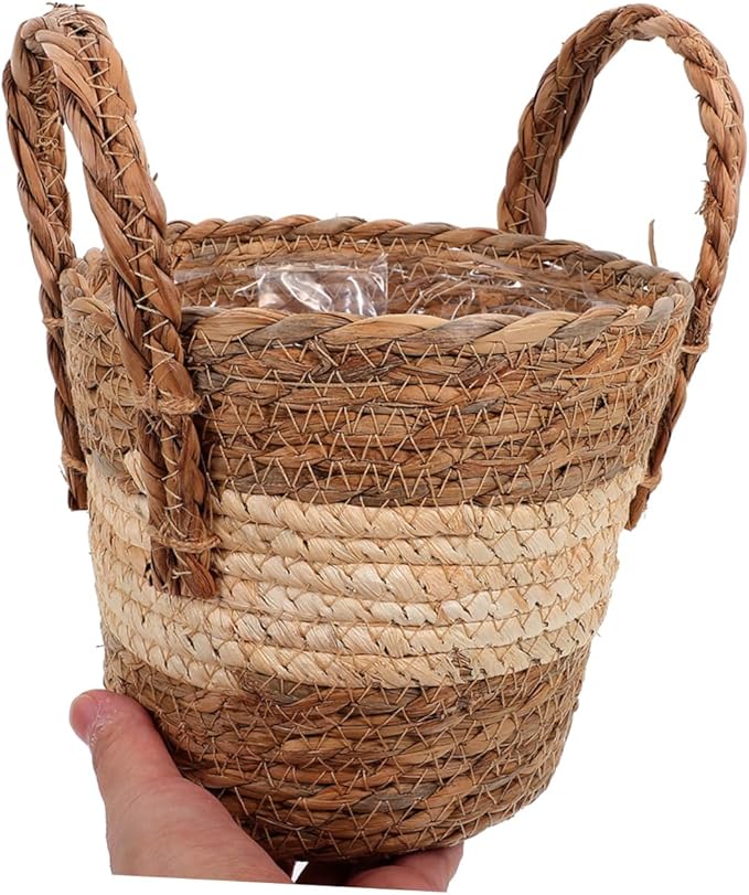 Hemoton Seagrass Planter Basket Faux Rattan Flower Pot for Plants Decorative Storage Hamper for Rustic Boho Style Versatile Plant Container