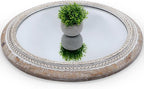24'' Round Wall Mounted Mirror, Wood Decorative Circle Mirrors, Boho Mirrors with Beaded Frame, Rustic Vanity Mirror, Distressed Mirror for Bathroom, Living Room, Bedroom, Entryway