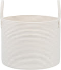 65L Extra Large Blanket Basket for Living Room - Woven Cotton Rope Laundry Hamper with Reinforced Handles - Storage Bin for Pillows, Comforters & Toys - Machine Washable,White