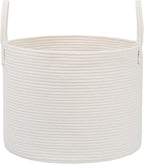 65L Extra Large Blanket Basket for Living Room - Woven Cotton Rope Laundry Hamper with Reinforced Handles - Storage Bin for Pillows, Comforters & Toys - Machine Washable,White