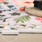 Rugcomf Living Room Rug 5x7 Rug Machine Washable Boho Area Rug Non Slip Floral Vintage Low Pile Large Rugs for Living Room, Bedroom, Farmhouse, Dining Room, Kids Playroom(Beige)