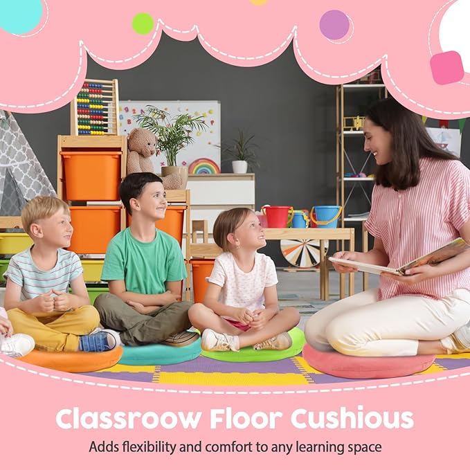 8 Pcs 16 Inch Floor Cushions for Kid, Flexible Seating for Classroom Elementary, 3.15 in Thick Round Floor Pillow, Back to School Furniture for Daycare Preschool Meditation(Bright Color)