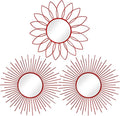 3 Pack Metal Mirrors for Wall Sunburst Wall Mirrors Home Décor Decorative Hanging Wall Art for Living Room Bedroom Entryway (Red, Flower+Sunburst)